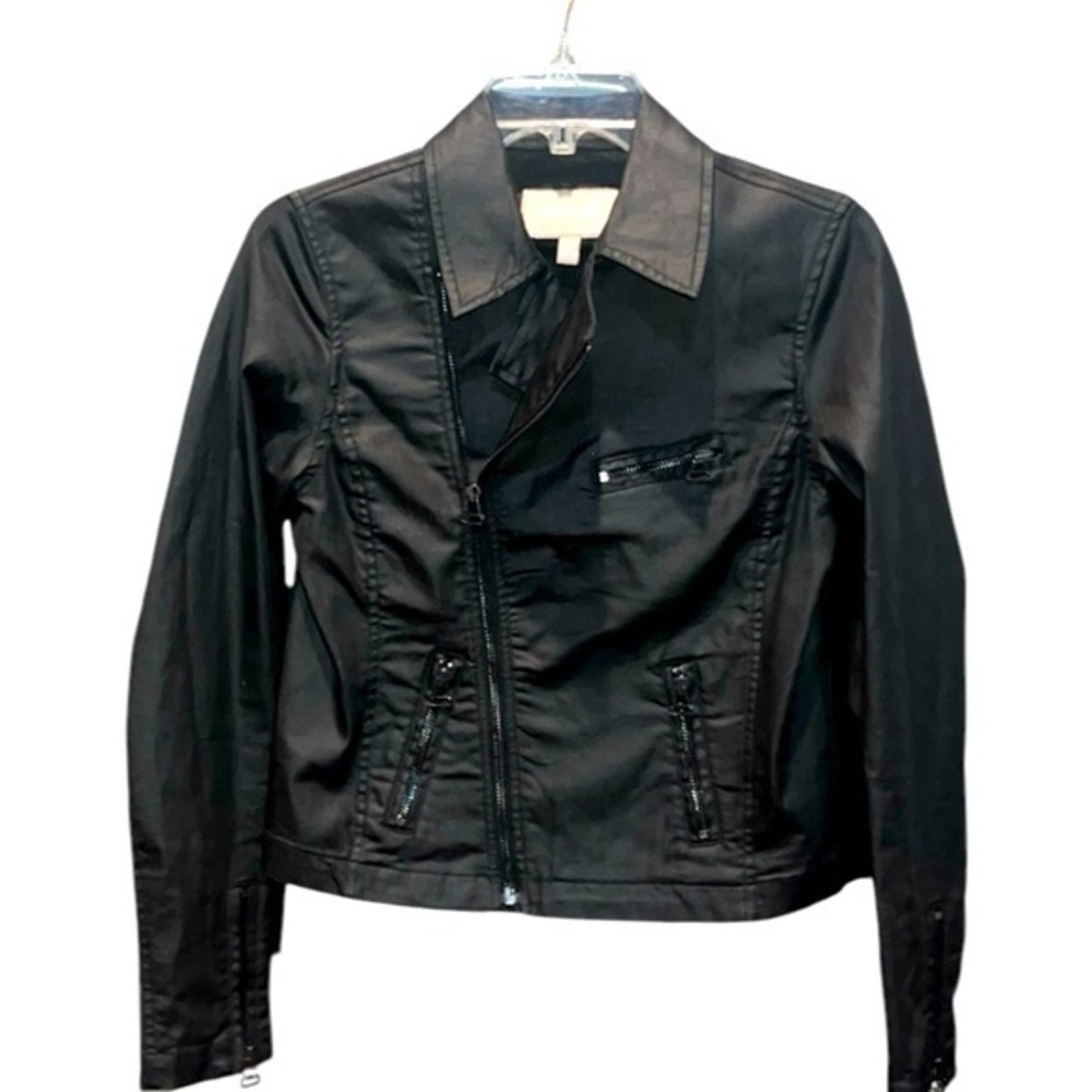 Banana Republic Black Coated Denim Moto Jacket Size XS